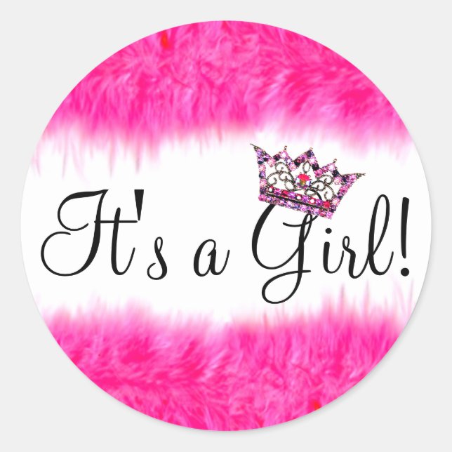 Sticker Rond  « C'est une fille ! » Tiara Bébé  (Devant)
