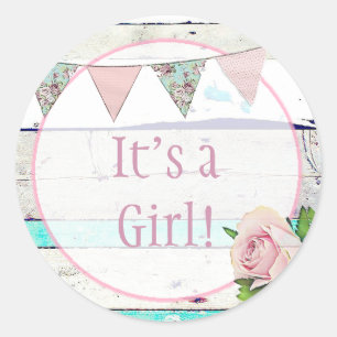 Sticker Rond c'est une fille, un nouveau bébé, un faire-part 