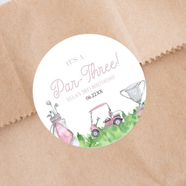Sticker Rond C'est une partie de golf rose 3ème anniversaire (Créateur téléchargé)