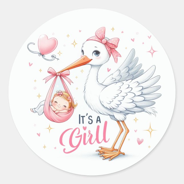 Sticker Rond C'est une petite fille mignonne portant une petite (Devant)