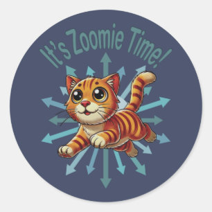Sticker Rond C'est Zoomie Time Orange Tabby Cat