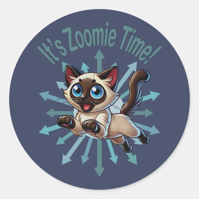 Sticker Rond C'est Zoomie Time Siamese Chat (Devant)
