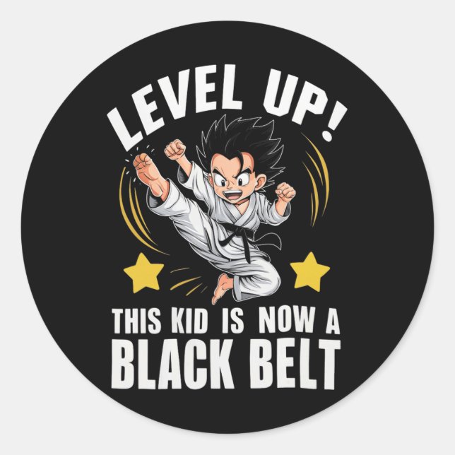 Sticker Rond Cet Enfant Est Aujourd'Hui Un Noir Karate Hapkido  (Devant)