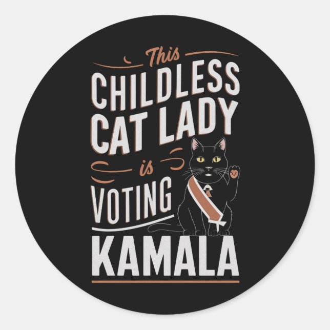 Sticker Rond Cette dame aux chats sans enfants vote Kamala (Devant)
