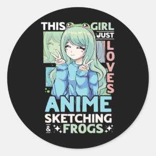Sticker Rond Cette fille aime juste l'Anime Sketching et grenou