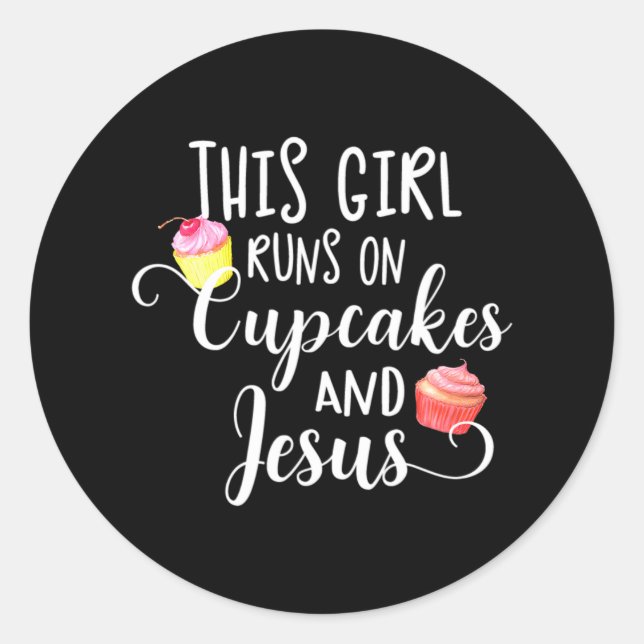 Sticker Rond Cette Fille Coule Sur Des Cupcakes Et Jésus Drôle (Devant)