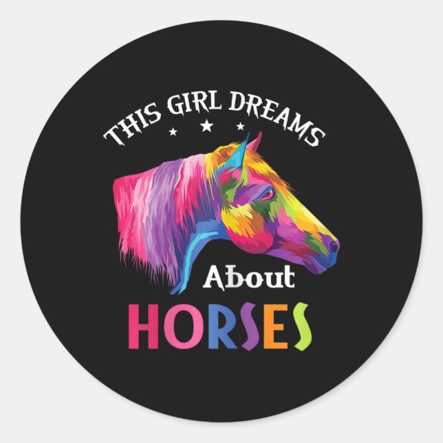 Sticker Rond Cette Fille Rêve Sur Les Chevaux Cheval Équitation (Devant)