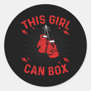 Sticker Rond Cette fille sait boxer, modèle vintage de boxe