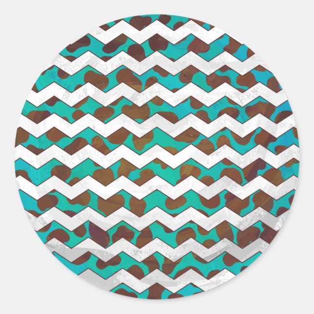 Sticker Rond Cevron Dalmatien Brown et Turquoise (Devant)