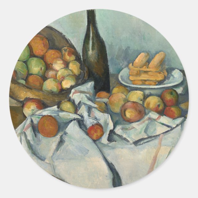 Sticker Rond Cezanne Panier Pommes Impressionnisme Art (Devant)