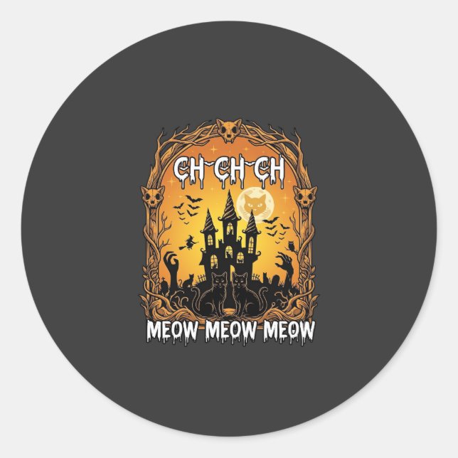 Sticker Rond Ch Meow Château Hanté Halloween_1 (Devant)