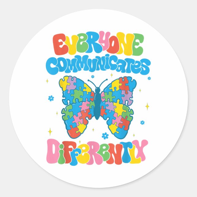 Sticker Rond Chacun communique une Sensibilisation sur l'autism (Devant)