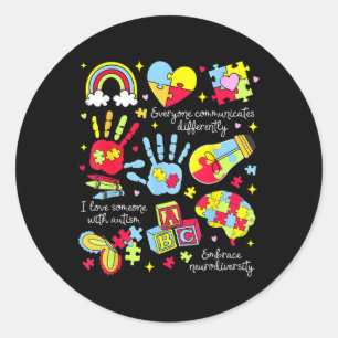 Sticker Rond Chacun communique une Sensibilisation sur l'autism