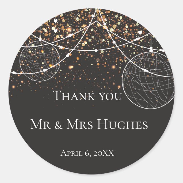 Sticker Rond Chaîne de lumières Gold confetti Merci (Devant)