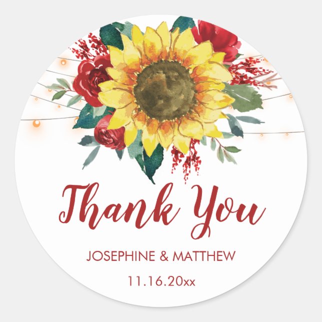 Sticker Rond Chaîne de tournesol rustique Lumières Flore rouge  (Devant)