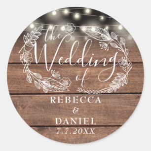 Sticker Rond Chaîne éclaire Floral Rustique Mariage bois