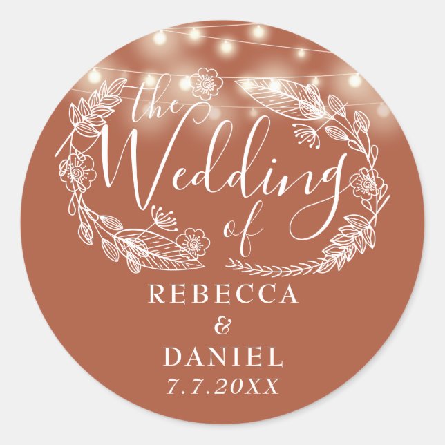 Sticker Rond Chaîne Lights Floral Terracotta Mariage (Devant)