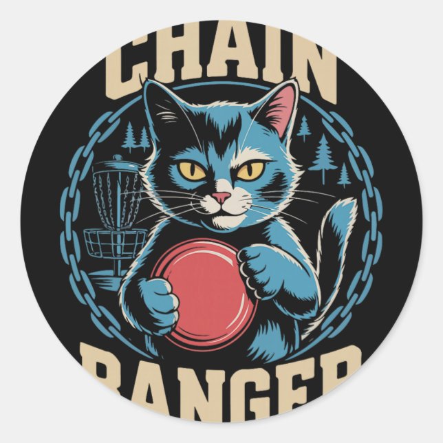 Sticker Rond Chaîne Nger Disc Golf Humour de Chat _2  (Devant)