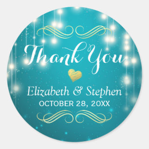 Sticker Rond Chaîne Turquoise Lumières Mariage Favor Merci