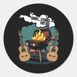 Sticker Rond Chaînes De Fumée Et Bbq Musicien Western Country M