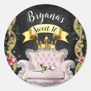 Sticker Rond Chaise Princesse Rose Roses & papillons Sweet 16