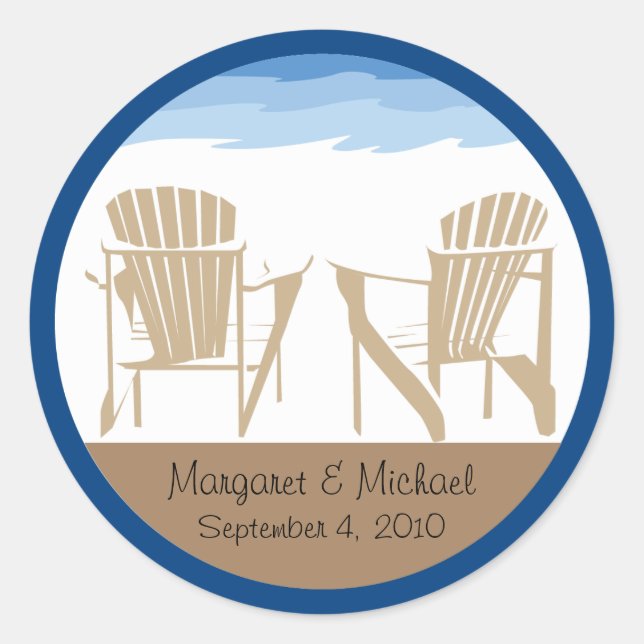 Sticker Rond Chaises Adirondack Bleu et Tan | MARIAGE (Devant)