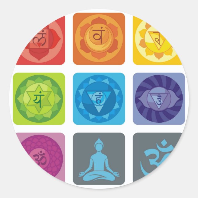 Sticker Rond chakra, ohm, aura, zen, chakras, yoga, yogi, heogi (Devant)