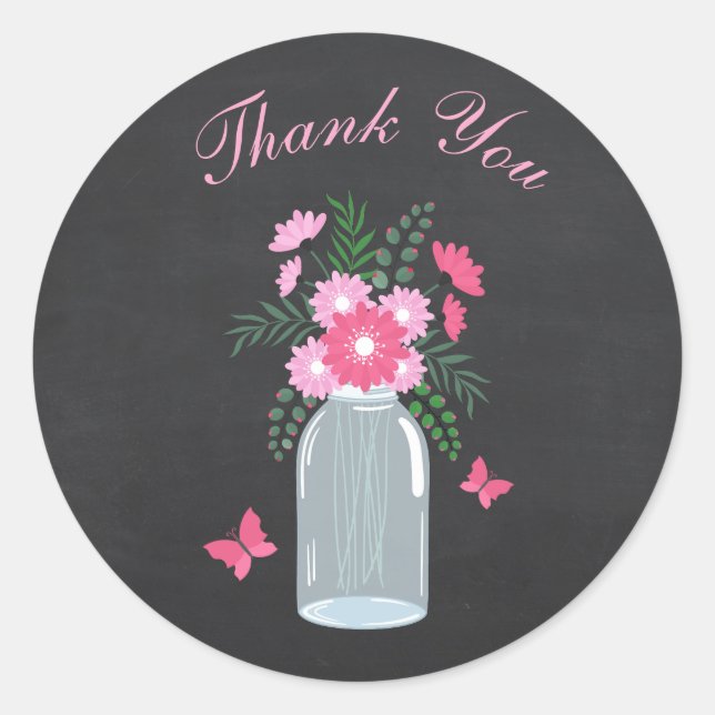 Sticker Rond Chalboard Design Floral Mason Jar (Devant)