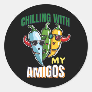 Sticker Rond Chaleur Avec Mon Amigos Cinco De Mayo Chilly Peppe