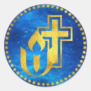 Sticker Rond Chaleur de l'Universalisme Unitaire et croix chrét