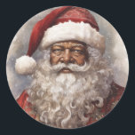 Sticker Rond Chaleur et joie : Black Père Noël Christmas Joy<br><div class="desc">Nuit silencieuse : Une Père Noël solitaire Hauteur Cette aquarelle captivante dépeint le Père Noël noir dans un moment de réflexion tranquille. Il est seul au milieu d'un paysage hivernal immaculé, des flocons de neige tombant doucement autour de lui. La lumière douce d'une pleine lune baigne la scène dans une...</div>