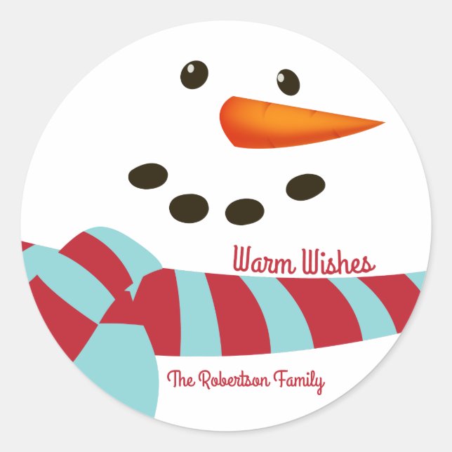 Sticker Rond Chaleureux, Vacances Snowman (Devant)