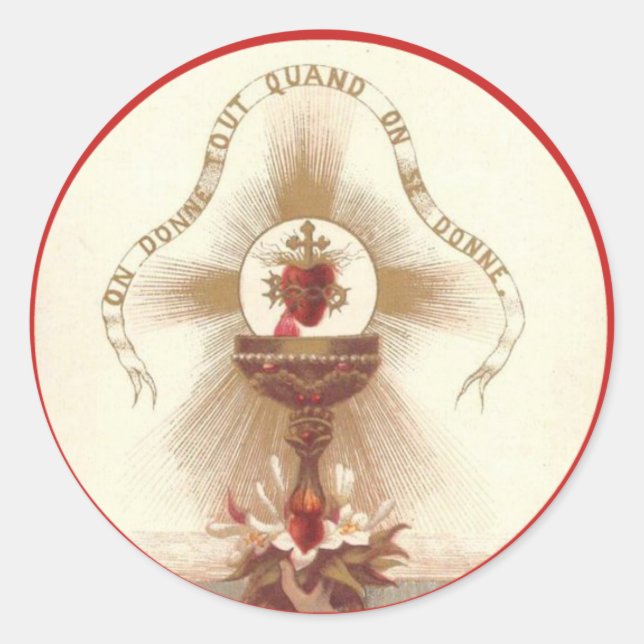 Sticker Rond Chalice Cross Roses Hôte Communion Jésus Altar (Devant)