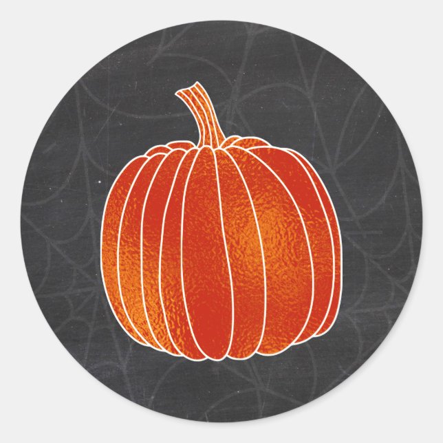 Sticker Rond Chalk Citrouille d'automne de l'Orange brillant (Devant)