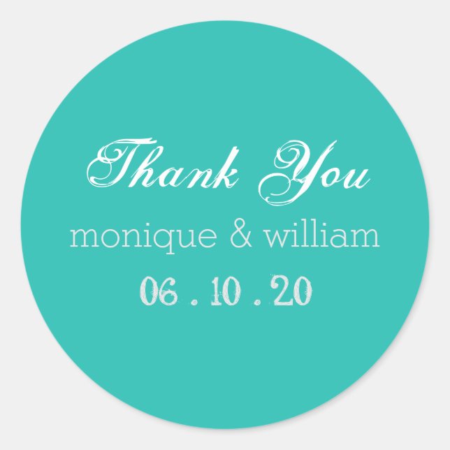 Sticker Rond Chalk Flourdir Turquoise Rustic Mariage Merci (Devant)