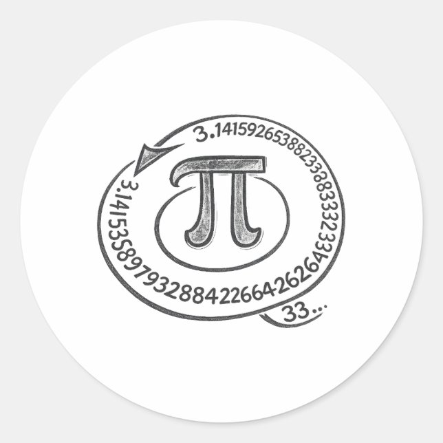 Sticker Rond Chalk Style Pi Symbol with Digits – Math Pi Day (Devant)