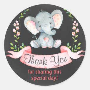 Sticker Rond Chalkboard Aquarelle Elephant Girl Merci