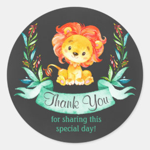 Sticker Rond Chalkboard Aquarelle Lion Merci