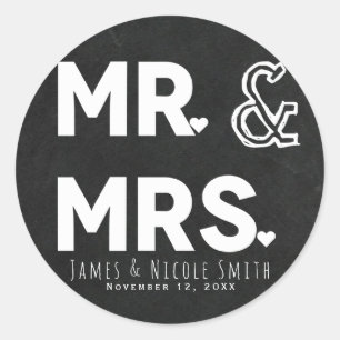 Sticker Rond Chalkboard Chalk M. Mme la Mariage Fiançailles Fav