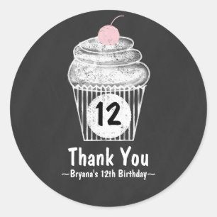 Sticker Rond Chalkboard Cupcake Anniversaire Fête Favoriser Sti