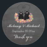 Sticker Rond Chalkboard drôle chat amour couple merci<br><div class="desc">Chalkboard tendance drôle chat amour couple merci sticker.</div>