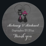 Sticker Rond Chalkboard drôle chat amour couple merci<br><div class="desc">Chalkboard tendance drôle chat amour couple merci sticker.</div>