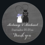 Sticker Rond Chalkboard drôle chat amour couple merci<br><div class="desc">Chalkboard tendance drôle chat amour couple merci sticker.</div>