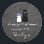 Sticker Rond Chalkboard drôle chat amour couple merci<br><div class="desc">Chalkboard tendance drôle chat amour couple merci sticker.</div>