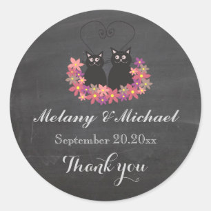Sticker Rond Chalkboard drôle chat amour couple merci