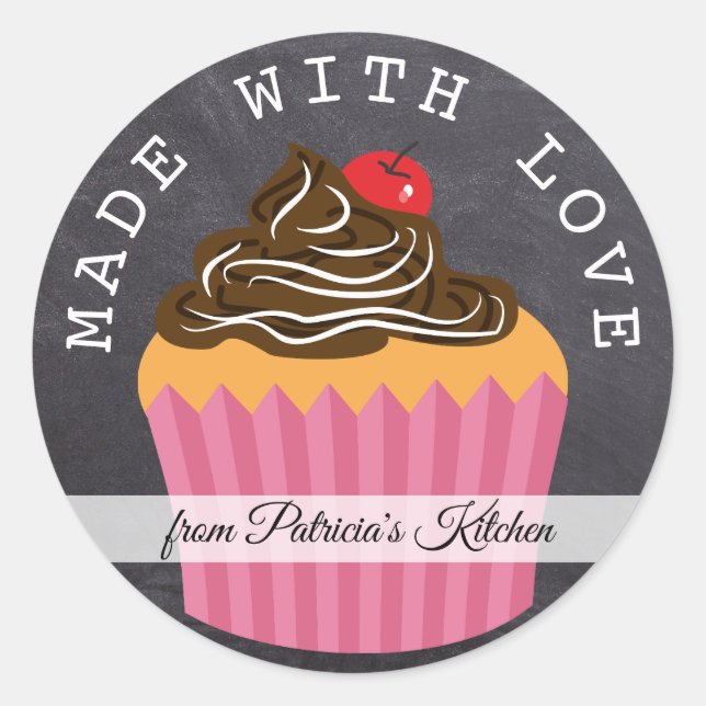 Sticker Rond Chalkboard Fabriqué Avec Amour De La Cuisine De (Devant)