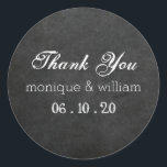 Sticker Rond Chalkboard Flourish Rustic Wedding Merci<br><div class="desc">Police de type tableau noir fleurie sur fond tableau noir. Simple et doux.</div>