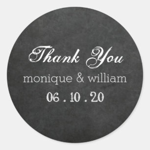Sticker Rond Chalkboard Flourish Rustic Wedding Merci