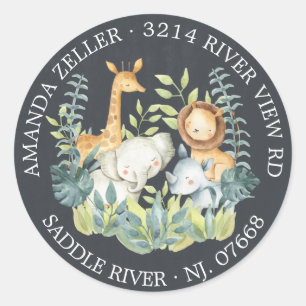 Sticker Rond Chalkboard Jungle Baby shower Adresse de retour