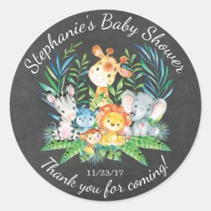 Sticker Rond Chalkboard Jungle Baby shower animal Favoriser Sti